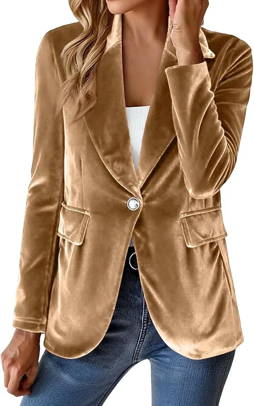Ansenesna Blazer Damen Elegant Sportlich Samt Blazermantel Tailliert Business Mantel Frauen Winter Velour Übergangsjacke Samtblazer Langarm Damen-Blazer Oversize Herbstjacke — Heizkleidung