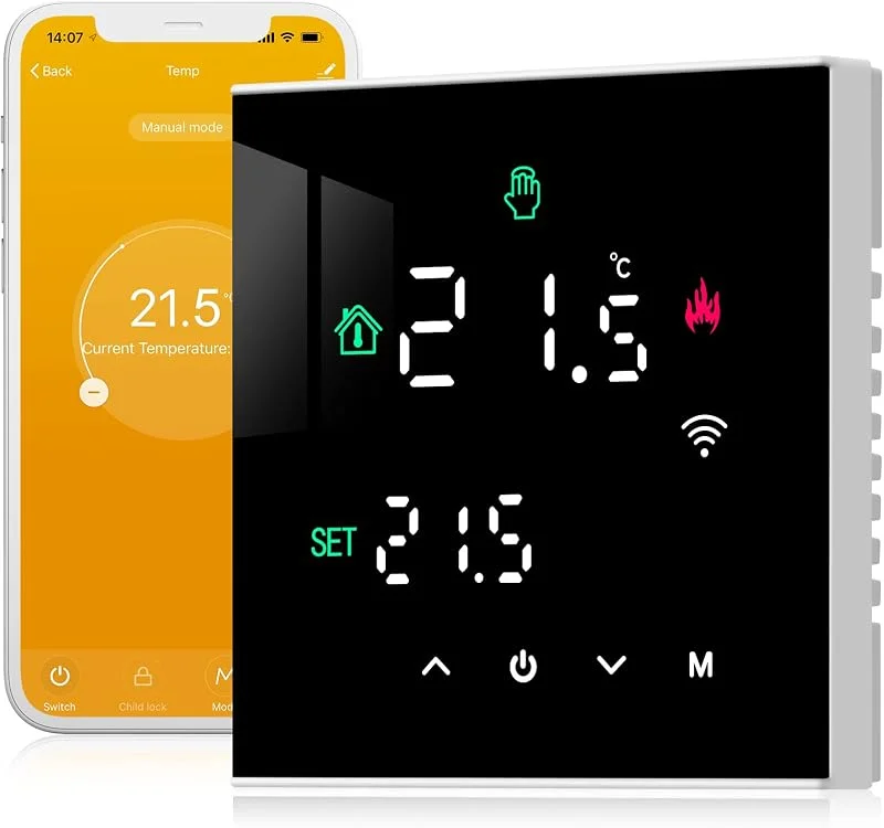 Beok Thermostat Heizung Smart, WiFi Thermostate Fussbodenheizung Schwarz — Heizung Warmepumpe