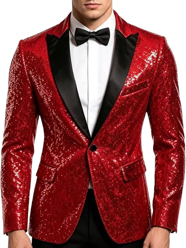 Sakko Herren Pailletten Smoking Blazer Herren Slim Fit Party Jacke — Heizkleidung