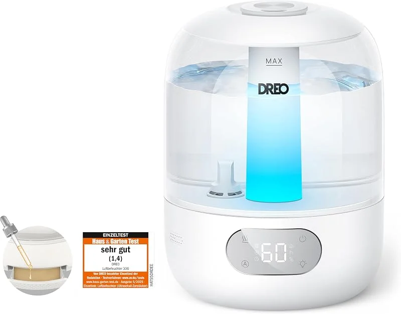 Dreo Luftbefeuchter für Schlafzimmer, kühler Nebel Luftbefeuchter für Haus und großen Raum, leiser Luftbefeuchter für Baby, Nachtlicht, ätherisches Diffusor, schnelle Ultraschall Luftbefeuchter