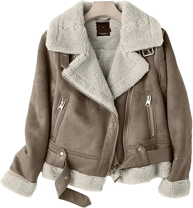 Generisch Leder Jacke Damen Gefüttert Warm Lederjacke Damen Winterjacke — Heizkleidung