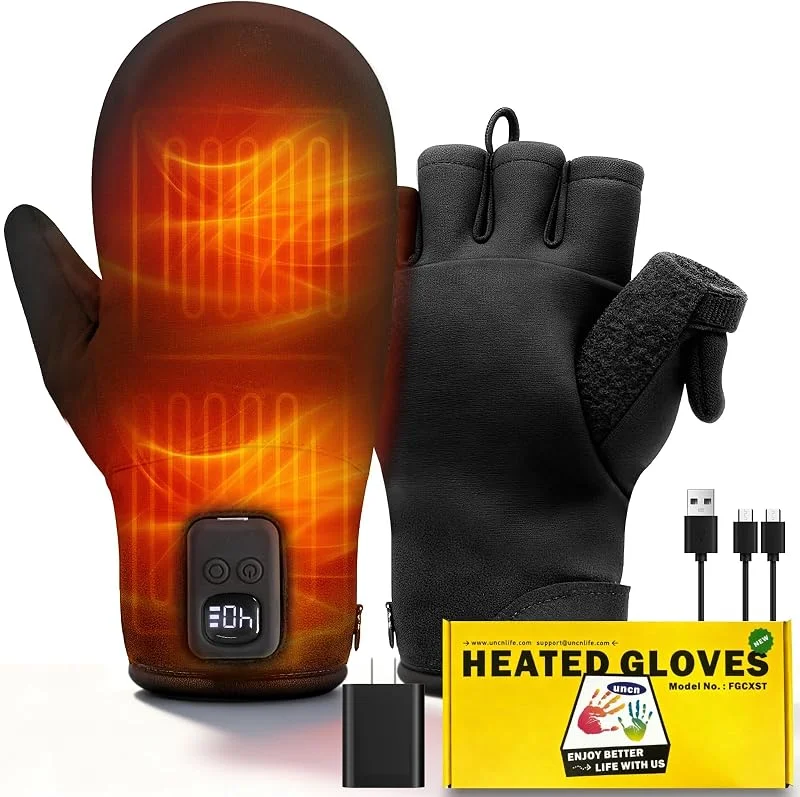 UNCN Beheizte Handschuhe für Männer und Frauen, Winter warm, 3000 mAh wiederaufladbarer Akku, volle und halbe Handwärmer für kalte Winterarbeit, Arthritis-Schmerzlinderung — Heizkleidung