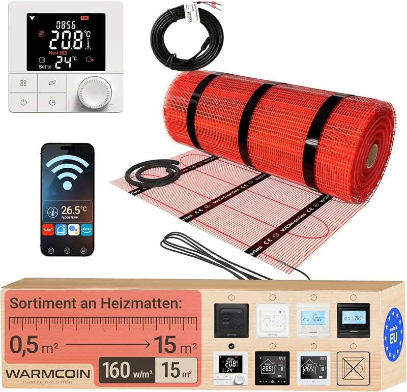 Elektrische Fußbodenheizung Heizmatten-Set mit Digital-Thermostat 15 m² — Heizung Warmepumpe