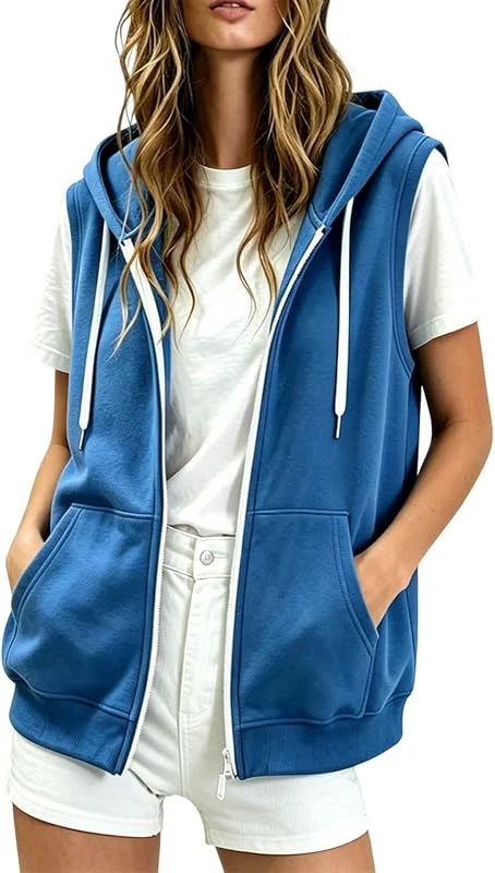 Weste Damen Lang Ärmellose Sweatjacke mit Kapuze Leicht Damenweste — Heizkleidung