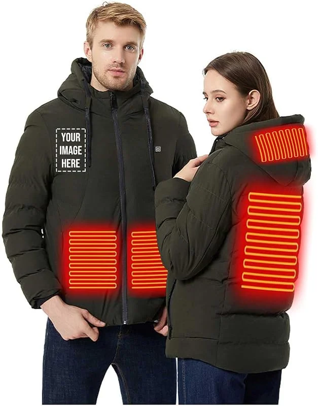 UHouse Personalisierte Beheizbare Jacke Damen Herren Winter Heizjacke mit 4 Heizzonen Elektrische Beheizte Winterjacke USB Beheizbar Steppjacke Selbst Gestalten Wärme Kapuzenjacke Bedrucken Lassen — Heizkleidung