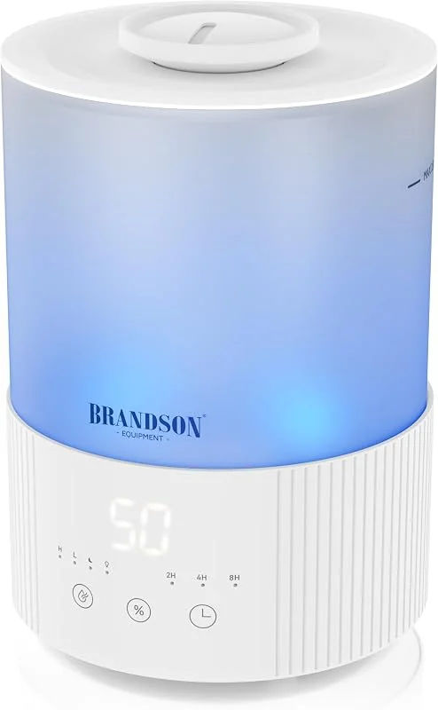 Brandson - Luftbefeuchter mit Display - 2, 5 Liter – 3 Nebelstufen – individuelle Luftfeuchtigkeitseinstellung - sehr leise – LED Farben Stimmungslicht – Timer – Schlafmodus – für Wohnzimmer und Schlaf