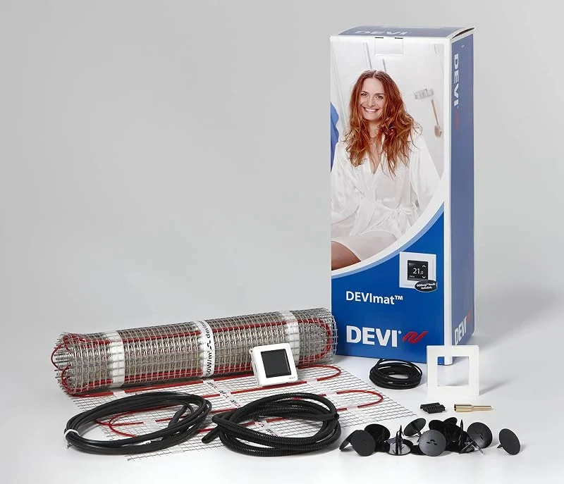 Elektrische Fußbodenheizung Devimat Dünnbettset Touch Thermostat 150 Watt, m², Set:1-375 W, 2.5 m² — Heizung Warmepumpe