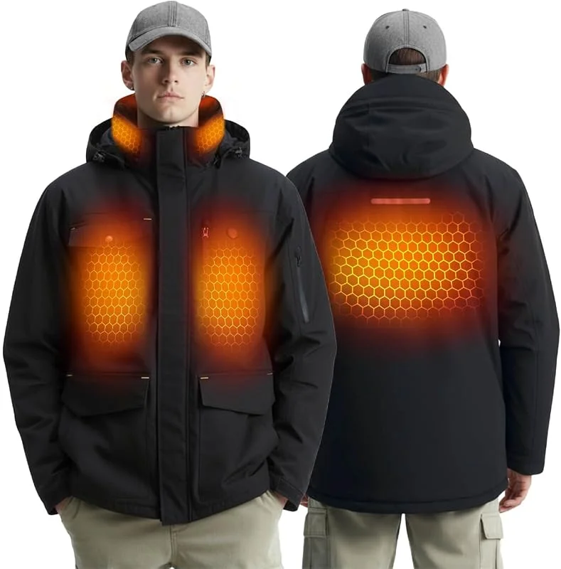 InoKraft beheizte Herrenjacke mit wiederaufladbarem Akku, wasserabweisende beheizte Winterjacke für Männer — Heizkleidung