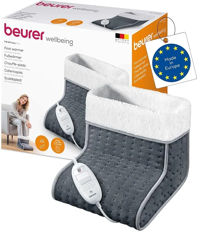 Beurer FW 20 Cosy Fußwärmer, elektrische Fußheizung mit 3 Temperaturstufen und Abschaltautomatik, maschinenwaschbar, grau, wärmender Fußsack — Heizkleidung