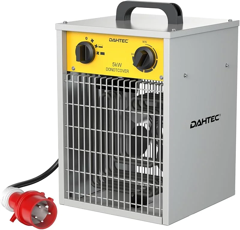 DAHTEC Elektro Heizlüfter Bauheizer 5 kW mit Thermostat & 3 Heizstufen — Heizung Warmepumpe