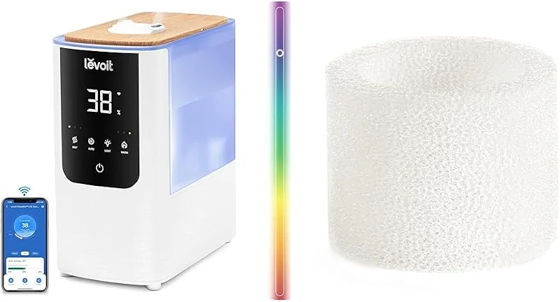 LEVOIT Smart Luftbefeuchter, Warm-, Kalter Nebel max 550 ml, h & Luftbefeuchter Ersatzfilter Fängt feine Partikel im Wassertank auf