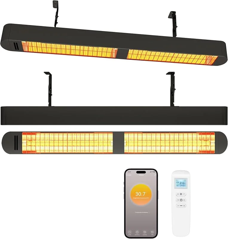 Byecold Infrarotheizung 1500W, Infrarot Heizstrahler mit Fernbedienung & WiFi APP, Wall-Mounted Hanging, Elektroheizung Wand & Deckenmontage, Innen & Außen, Terrasse, Balcony, Garten, Schwarz — Heizung Warmepumpe
