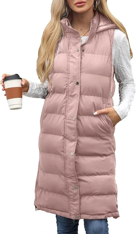 Generisch Weste Damen Lang Winter Steppweste Damen Leicht Daunenweste Mit Kapuze Ärmellos Winterjacke Warm Steppjacke Dicke Daunenjacken Einfarbig Kapuzenjacke Mit Reissverschluss Puffer Jacke — Heizkleidung
