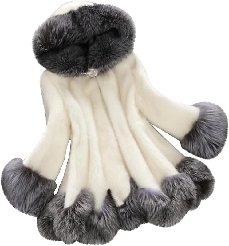 Ansenesna Felljacke Damen Lang Winterjacke Mit Fell Warm Kunstfell Jacke Winter Mantel Mit Kapuze Wintermantel Frauen Flauschig Damen-Jacken Fellkapuze Pelz Fellmantel Pelzmantel Plüschjacke — Heizkleidung