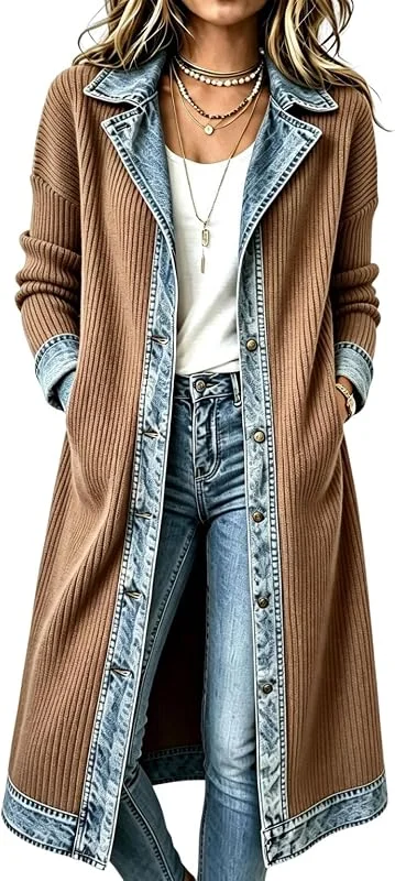 Ansenesna Übergangsjacke Damen Elegant Trenchcoat Jeansjacke Damen Oversize — Heizkleidung