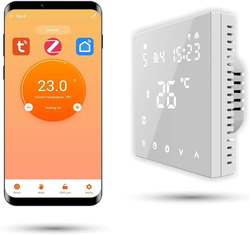 Automat-on Zigbee Thermostat Fussbodenheizung, Raumthermostat Fußbodenheizung PRO2, Steuerung Wandthermostat Fußbodenheizung mit Tuya, SmartLife oder ohne App und Alexa (Weiss) — Heizung Warmepumpe
