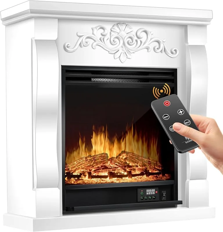 KESSER® Elektrokamin Standkamin - Kamin elektrisch mit LED 3D-Flammeneffekt, Mit Heizung Heizfunktion, Elektro Kamin mit 1800W Leistung, Timer, Thermostat, Fernbedienung, dimmbar, Villa, Weiß — Heizung Warmepumpe