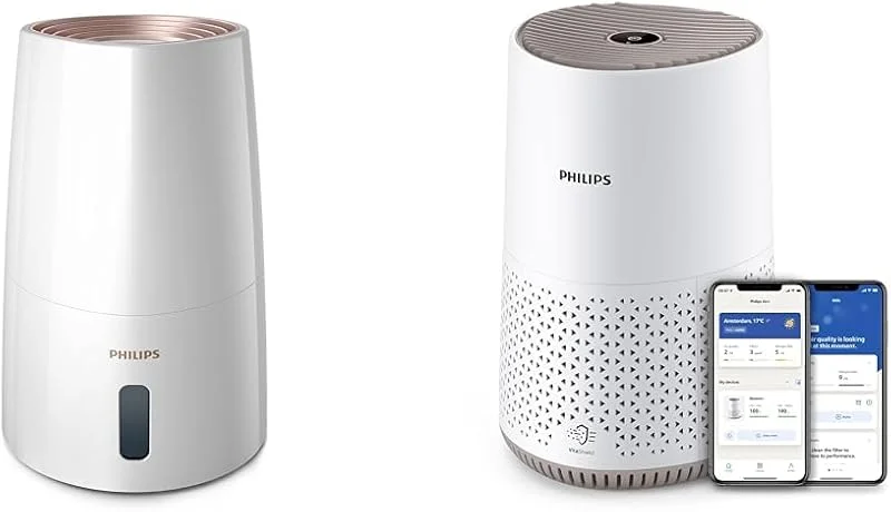 Philips Series 3000 Luftbefeuchter – für Räume bis 45 m² & Philips Luftreiniger 600 Serie. Ultraleise und energieeffizient Für Allergiker. HEPA-Filter entfernt 99