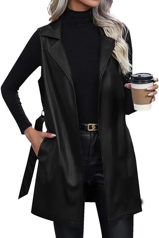 Ansenesna Weste Damen Elegant Winter Lederjacke Damen Schwarz Ärmellos — Heizkleidung