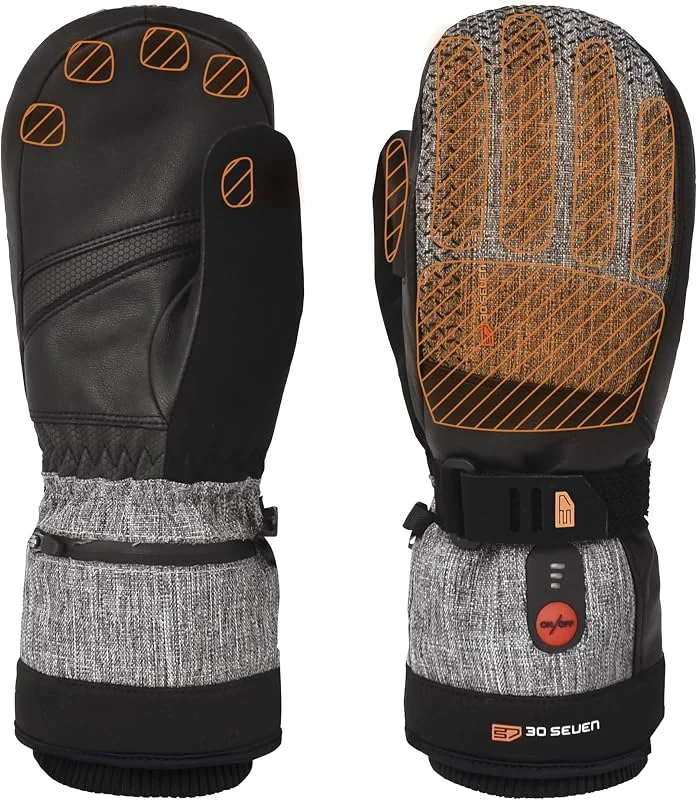 30seven Beheizte Sportfäustlinge, elektronische Heizhandschuhe zum Ski-, Snowboardfahren, wasserfeste & Winddichte Outdoor-Bekleidung, für Damen & Herren, Grau, 6-2XS — Heizkleidung