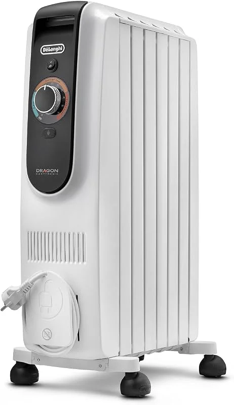 De'Longhi Dragon EasyTronic – Ölheizer für Räume bis 45m³, Elektroheizung mit Sicherheitsthermostat, 6 Rippen, Individuelle Heizung – 12 Temperaturstufen, Tragbar, 1500W, Weiß (TRD50615) — Heizung Warmepumpe