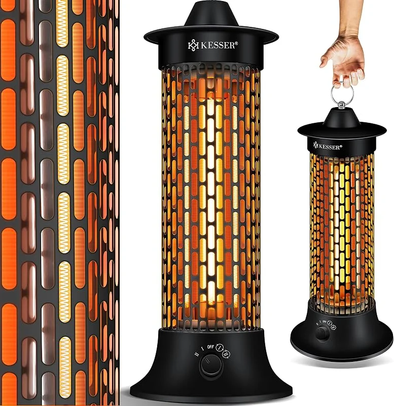 KESSER® Standheizstrahler Infrarotheizung, 1200W Heizstrahler Energieeffiziente Heizung Innenraum mit 360° Oszillation, Infrarotheizung Standgerät, Elektroheizung IP55, Terrassen-Heizstrahler, Schwarz — Heizung Warmepumpe