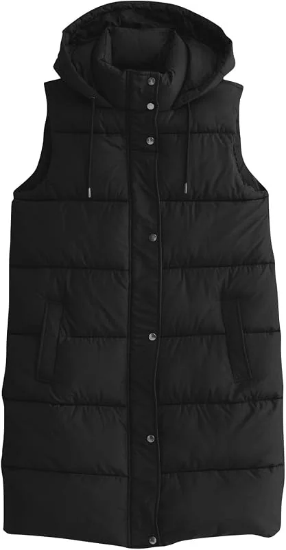 Steppweste Damen Lang Mit Kapuze Lange Weste Ärmellos Steppjacke Winter Longweste Winterjacke Warm Wintermantel Frauen Elegant Jacke Stepp Mantel Ohne Ärmel Zipper Damen-Jacken — Heizkleidung