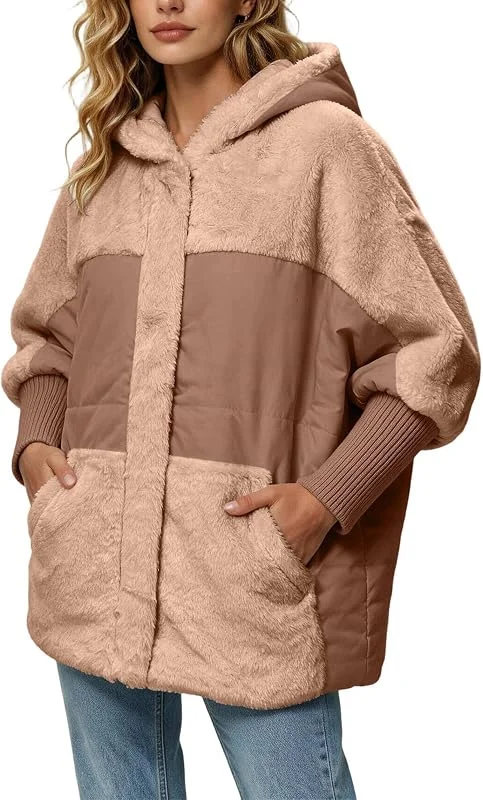 Teddyjacke Damen Mit Kapuze Winterjacke Damen Warm Teddy Fleecejacke — Heizkleidung