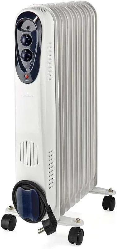 Nedis HTOI30WT9 - Mobiler Ölradiator - 2000 W - 3 Heizstufen (800, 1200, 2000 W) - 9 Rippen - Einstellbares Thermostat - Umkippschutz - Weiß — Heizung Warmepumpe