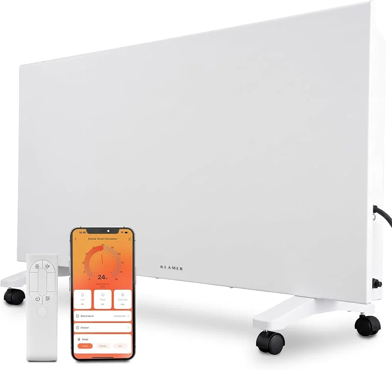 KLAMER Konvektor 2500W, Elektroheizung, WLAN App, Timer, Wand & Stand — Heizung Warmepumpe