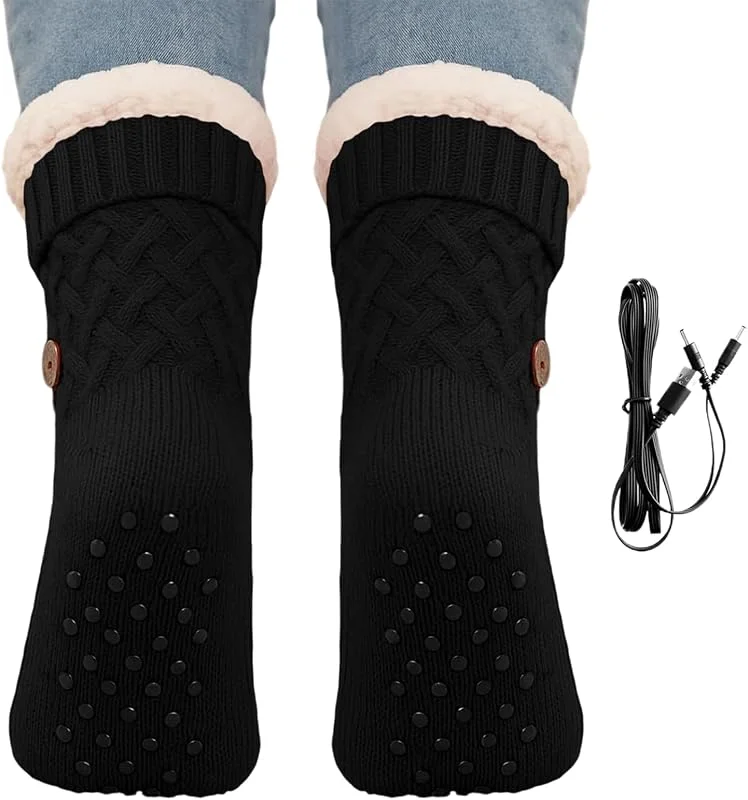 Beheizte Socken für Frauen, Beheizte Hausschuhe über USB wiederaufladbar, atmungsaktive Heizsocke, für Familie und Freunde im Winter, Snowboarden, Sport, Aktivitäten, Outdoor, Haus, Reisen — Heizkleidung