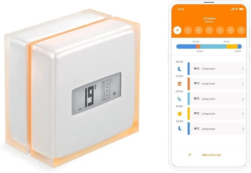 Netatmo Smart Thermostat Zur Steuerung von Heizungsanlagen, NTH01-DE-EC, Orange, Weiß — Heizung Warmepumpe