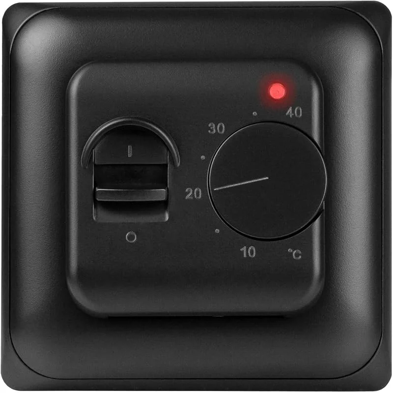 Analoges Unterputz Thermostat schwarz 16 A mit Bodenfühler Fußbodenheizung — Heizung Warmepumpe