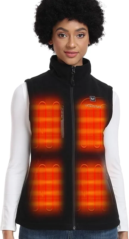 Venustas Beheizte Weste Damen, Recycelte Beheizbare Fleeceweste mit Akku 7.4V, Leichte Isolierte Ärmellose Fleece-Weste mit 3 Temperaturstufen, Körperwärmer für Winterkleidung — Heizkleidung