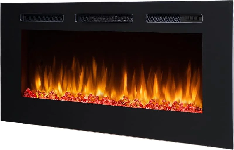 BALDERIA Elektrokamin Fiamma 48 Zoll, Einbaukamin mit Heizung, Schwarz — Heizung Warmepumpe