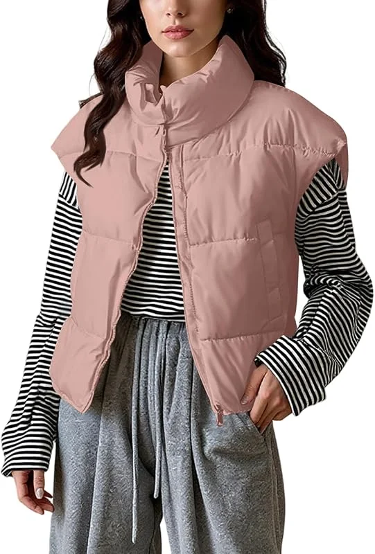 Generisch Steppweste Damen Ärmellos Weste Damen Elegant Leichte Daunenweste Einfarbig Übergangsjacke Outdoor Winterjacke Warm Winter Damenweste Stehkragen Thermo Westen Mit Reissverschluss — Heizkleidung