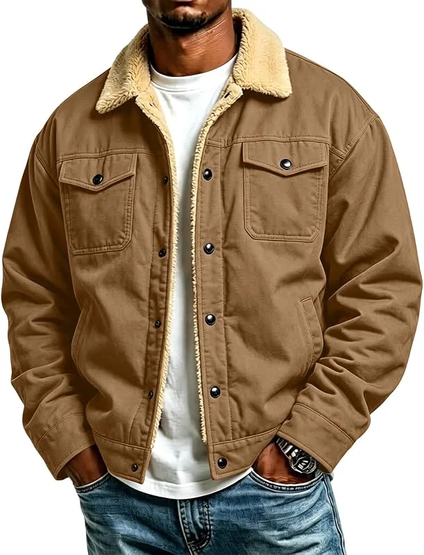 Winterjacke Herren Gefüttert Sherpa Hemdjacke mit Teddyfutter — Heizkleidung