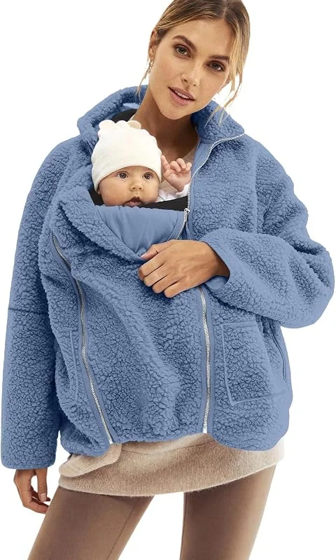 Tragejacke Für Mama Teddy Fleece Umstandsjacke Mit Babyeinsatz Winter — Heizkleidung