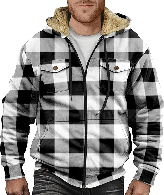 Sweatjacke Herren Kapuzenjacke mit Fleecefutter Winterjacke Herren Warm Zipper Hoodie Herren Mit Taschen Karierte Jacke Herren Gefüttert Beheizbare Jacke Sweatshirt Herren Wintermantel Herren — Heizkleidung