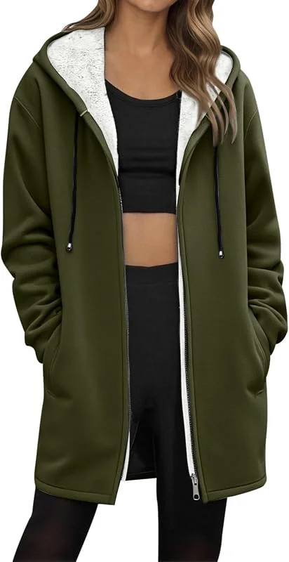 Ansenesna Winterjacke Damen Lang Warm Gefüttert Wintermantel Elegant Sweatjacke Mit Kapuze Teddyfleece Jacke Winter Innen Mit Fell Mantel Frauen Innenfell Damen-Jacken Teddyfutter Damenjacken — Heizkleidung