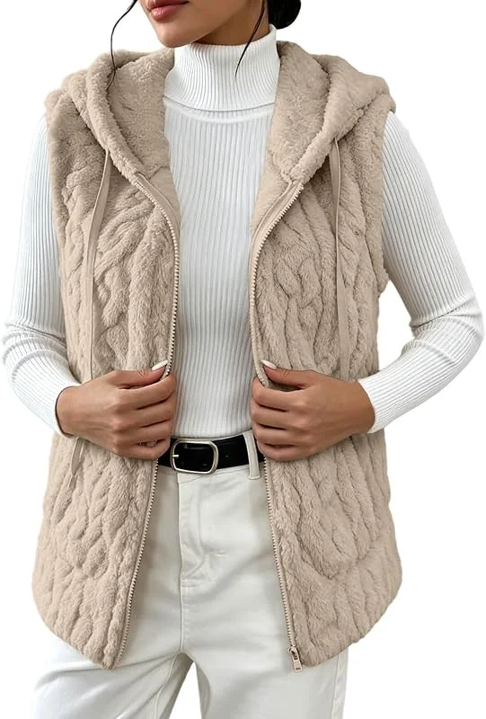 Generisch Weste Damen Teddy Fleece Fleeceweste mit Kapuze Damen-Jacken — Heizkleidung