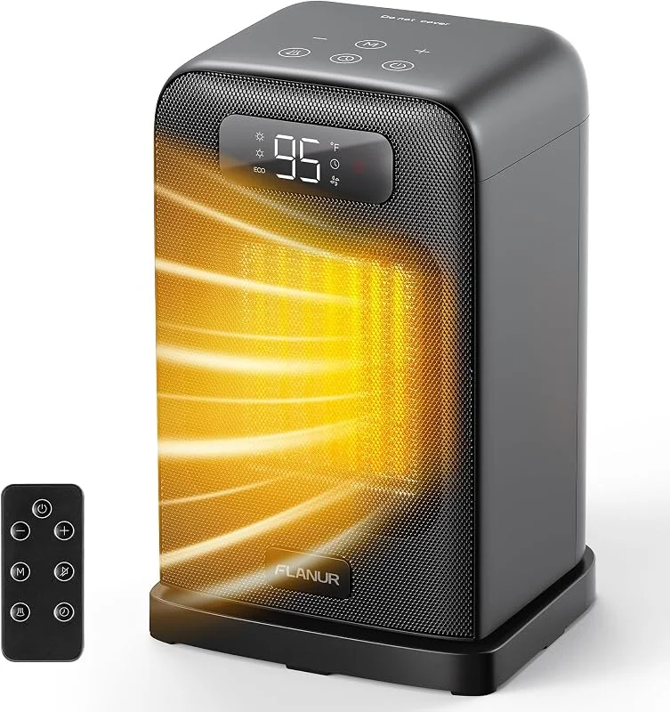 FLANUR Energiesparender PTC-Keramik-Heizlüfter, ECO Modus, 11.4 inch, Black — Heizung Warmepumpe