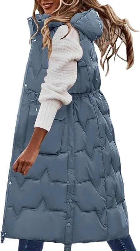 YUE Lang Jacke Weste Damen Daunenweste mit Kapuze Winter Warm Longweste Ärmellose Warmer Longweste Winddichte Weste Wintermantel Reißverschluss Pufferjacke mit Kapuze — Heizkleidung