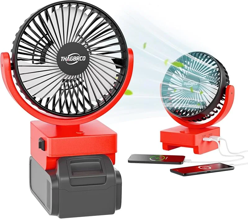 Tragbarer, kabelloser Ventilator, kompatibel mit Milwaukee M18 18 V Akku, kabelloser Baustellenventilator, bürstenloser Motor mit USB A + C, schnelles Aufladen für Camping, Werkstatt und — Heizung Warmepumpe