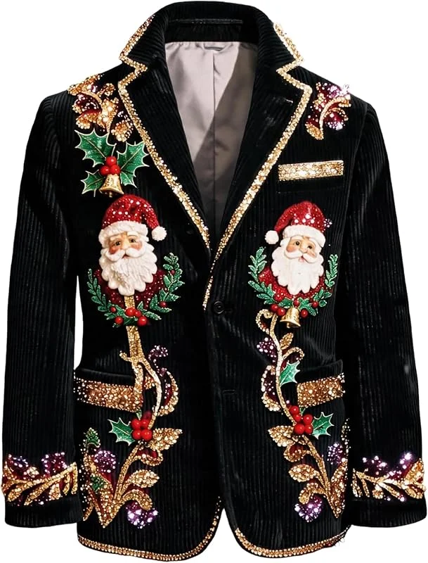 Weihnachten Sakko Herren Regular Fit Cord Blazer Weihnachtsjacke — Heizkleidung