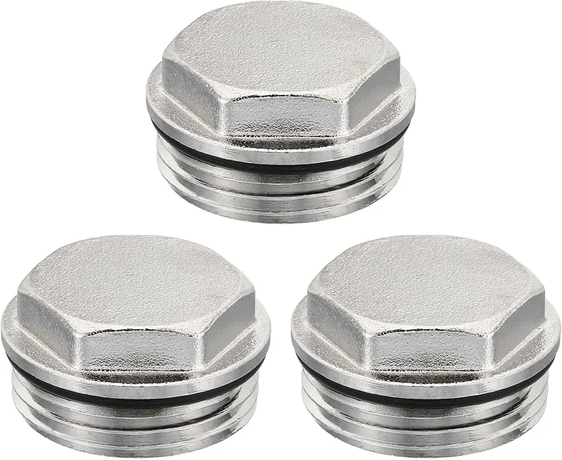 PATIKIL 1" BSP 3Pack Stecker Gewinde Leere Kappe Manuelles Heizkörper Entlüftung Steckventil Vernickelt Messing Stopfen für Heizung Silber — Heizung Warmepumpe