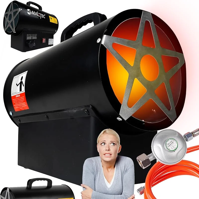 MalTec Gasheizgebläse 25kW mit Druckregler Bauheizer Mobile Gasheizgerät Heizkanone Überhitzungsschutz Heizgerät Heizlüfter — Heizung Warmepumpe