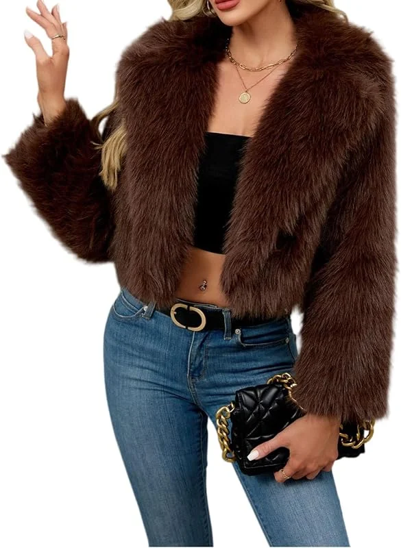 Ansenesna Felljacke Damen Kurz Winter Flauschig Winterjacke Warm Mit Fell Kunstfell Jacke Braun Beige Wintermantel Frauen Elegant Pelz Mantel Damen-Jacken Plüsch Fellmantel Kunstpelz Pelzmantel — Heizkleidung