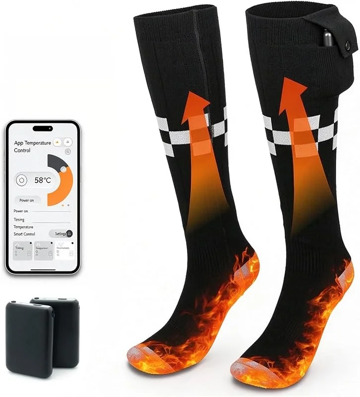 Beheizbare Socken Damen Herren mit APP, 7000mAh Wiederaufladbare Heizsocken — Heizkleidung