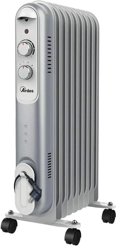 ARDES – AR4R09S CURVY Ölkühler, 9 Heizelemente – Heizkörper, 3 Leistungen, 2000W – Ölkühler mit Betriebsleuchte und Thermostat zur Temperatureinstellung, Black, Grey, White — Heizung Warmepumpe